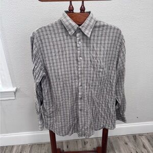 Armani Exchange Light Gray Plaid Button-Up Shirt